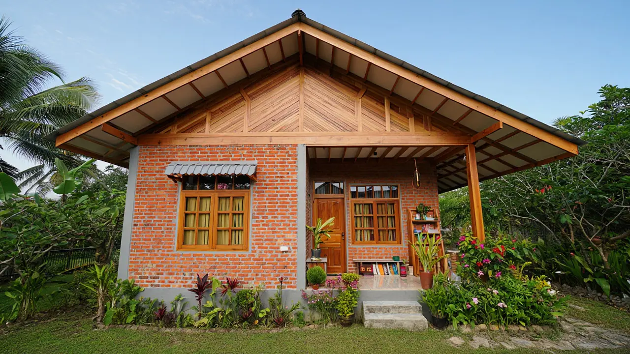 Model Rumah Kecil Tapi Cantik 5x7 Meter dari Bata Ekspos dan Kayu/Ilustrasi AI
