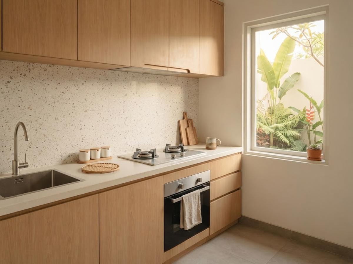 Backsplash Teraso dengan Permukaan Halus