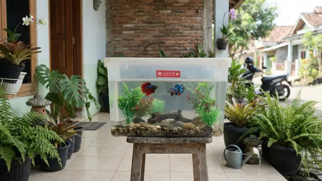 Ide Kolam Mini dari Barang Bekas Model Kotak Penyimpanan Plastik Rumah Tangga