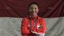 Karateka Putri Indonesia, Cok Istri Agung Sanestya Rani melakukan sesi foto di The Belezza, Permata Hijau, Jakarta, Senin (04/09/2017). Cok meraih satu medali emas pada SEA Games 2017. (Bola.com/Nicklas Hanoatubun)