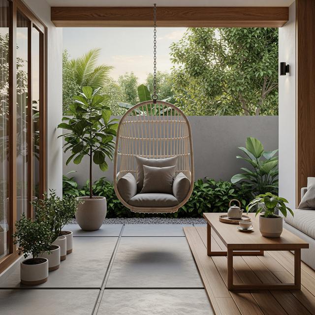 12 Desain Teras Rumah Kecil dengan Kursi Gantung, Area Sempit Jadi Ruang Santai