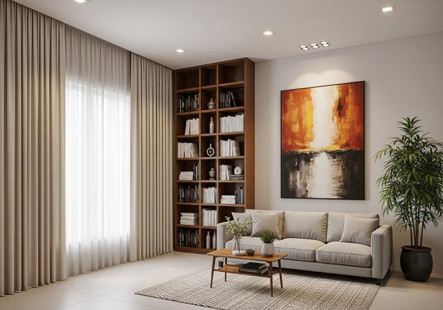 Pemanfaatan Ruang Vertikal/Inspirasi Desain Ruang Tamu Luas di Rumah Kecil (Sumber: gemini.com)