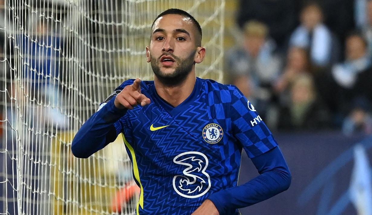 Sempat kesulitan membongkar pertahanan Malmo di babak pertama, Chelsea akhirnya mampu memecah kebuntuan pada menit ke-56 lewat Hakim Ziyech. Pemain asal Maroko tersebut sukses mengkonversi umpan Callum Hudson-Odoi menjadi gol tunggal kemenangan timnya. (AFP/Jonathan Nackstrand)