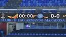 Penamaan stadion yang baru "Diego Armando Maradona Stadium" yang sebelumnya bernama San Paolo Stadium terlihat sebelum dimulainya laga lanjutan Liga Europa 2020/21 Grup H antara Napoli melawan Real Sociedad, Kamis (10/12/2020) . (AFP/Alberto Pizzoli)