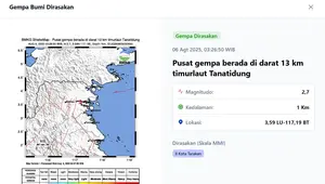 Gempa hari ini,&nbsp;Rabu (6/8/2025)&nbsp;terjadi pukul 03:26:50 WIB di wilayah Tana Tidung, Provinsi Kalimantan Utara (Kaltara). (www.bmkg.go.id)