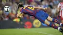 Striker Barcelona, Zlatan Ibrahimovic ketika membukukan gol perdana di La Liga saat menghadapi Spoting Gijon pada 31 Agustus 2009 di Nou Camp, Barcelona. AFP PHOTO/LLUIS GENE