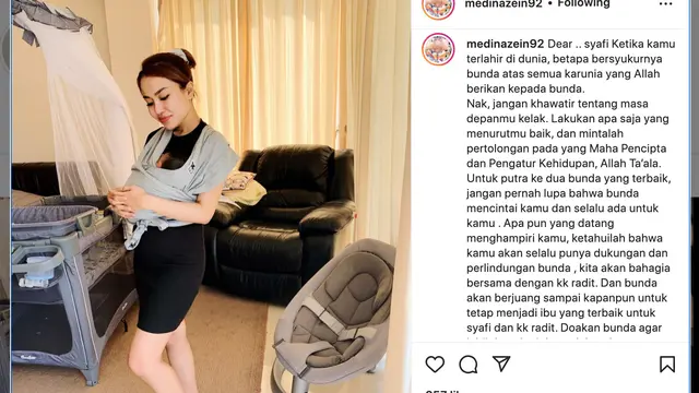 Unggahan Medina Zein. (Foto: Instagram @medinazein92)