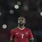 Striker Timnas Indonesia, Boaz Solossa, saat tampil melawan Islandia pada laga persahabatan di SUGBK, Jakarta, Minggu (14/1/2018). Timnas Indonesia kalah 1-4 dari Islandia. (Bola.com/Vitalis Yogi Trisna)