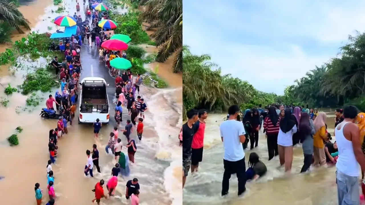 Banjir di Riau Jadi Objek Wisata