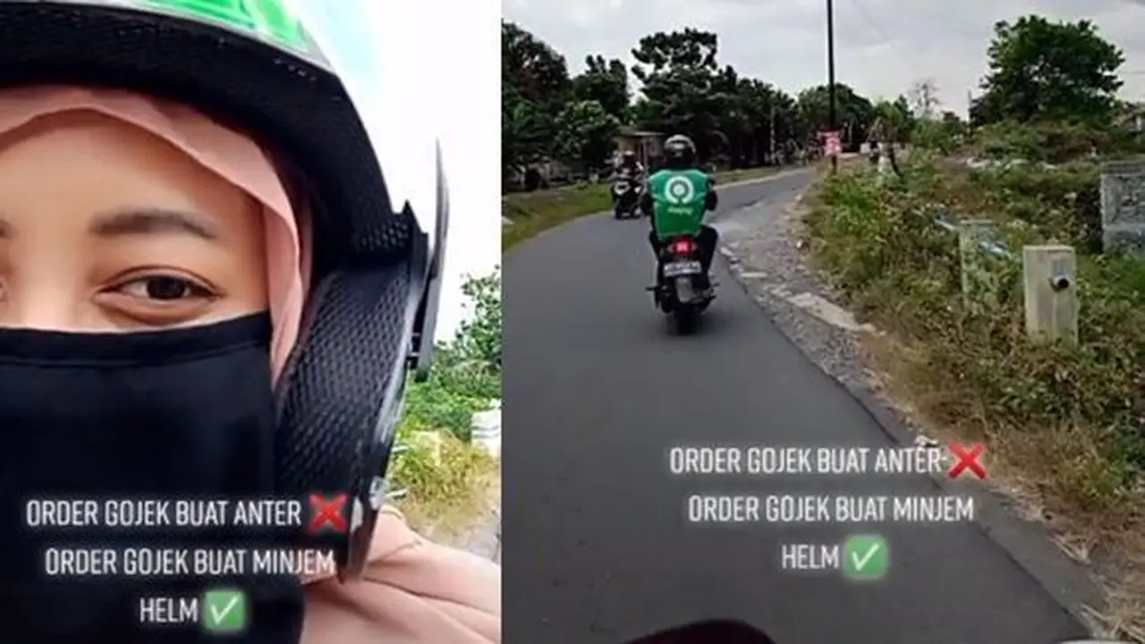 Wanita sewa helm ojol