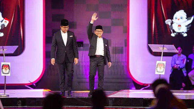 Paslon nomor urut 1, Anies Baswedan dan Muhaimin Iskandar (Cak Imin), dalam debat cawapres