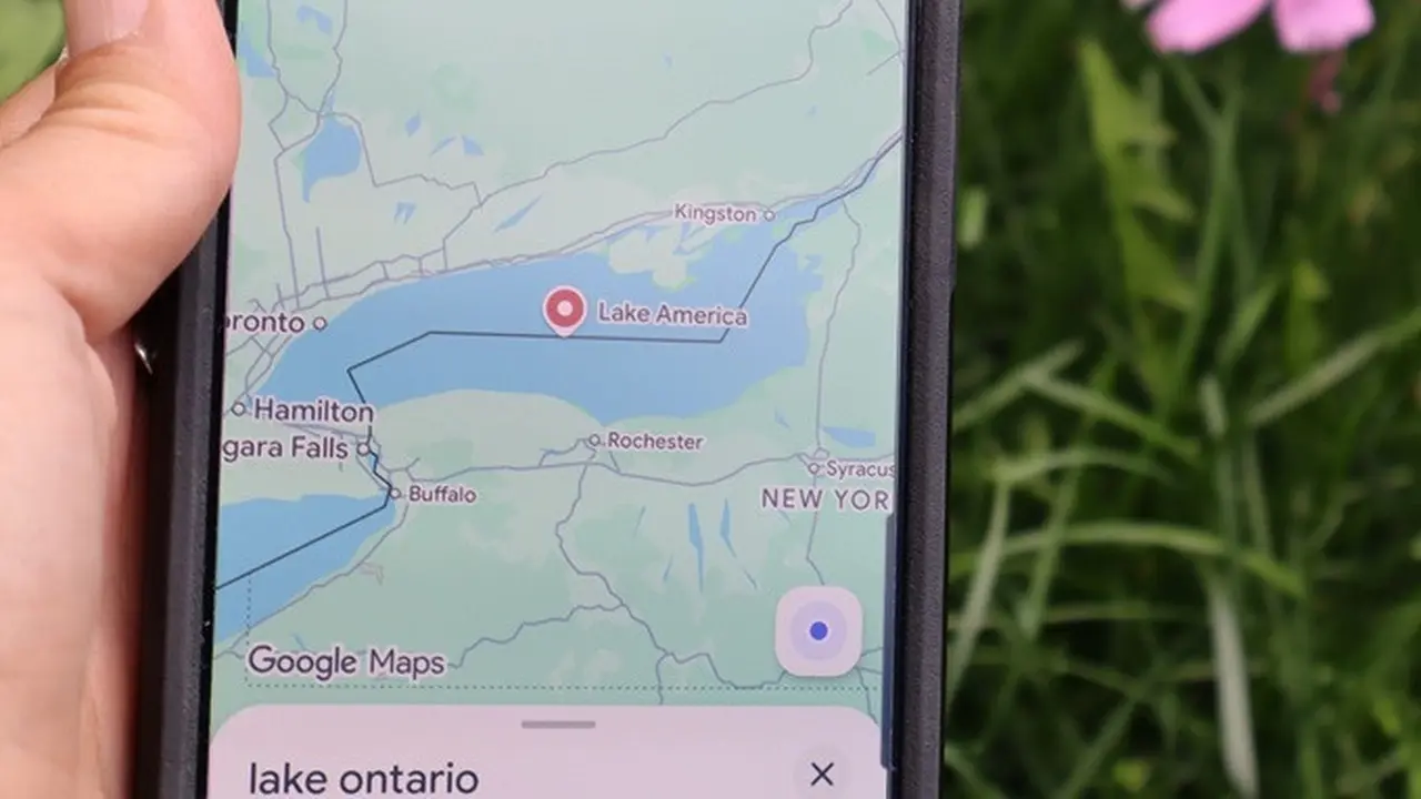 Pencarian "Lake Ontario" di Google Maps menampilkan nama "Lake America" pada Minggu (30/8/2026), saat diakses dari Bellemont, Arizona, Amerika Serikat.