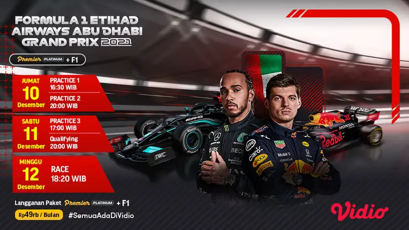 Jadwal dan Live Streaming F1 Abu Dhabi 2021 di Vidio