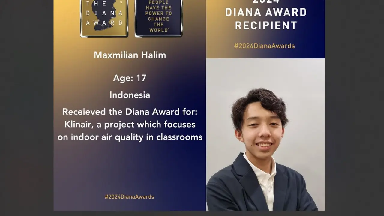 Pelajar berusia 17 tahun dari SMA ACS Jakarta yang bernama Maxmilian Halim berhasil menerima penghargaan prestisius The Diana Award 2024.