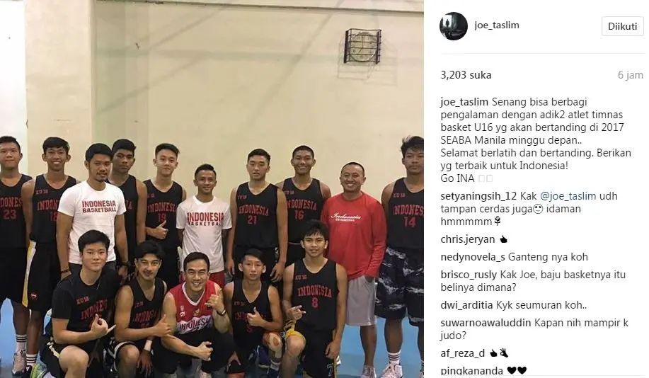 Dukungan Joe Taslim untuk Timnas basket U-16 [foto: instagram]
