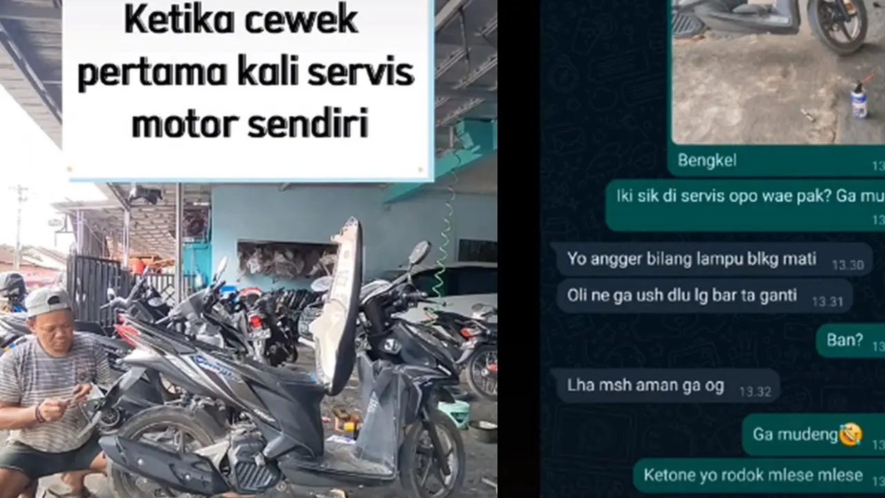 Cewek pertama kali servis motor di bengkel (TikTok/@mine.isyours_)