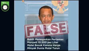 Cek Fakta: Tidak Benar Bahlil Keluarkan Pernyataan Harga Pertamax jadi Rp 10.500 per Liter karena Minyak Dunia Turun