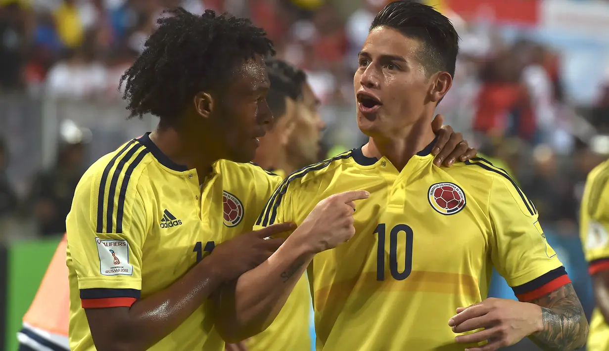 Pemain Kolombia, James Rodriguez telah mengoleksi enam gol sepanjang laga kualifikasi Piala Dunia 2018. Gol-gol tersebut pun mengantarkan negaranya lolos ke putaran final Piala Dunia di Rusia. (AFP/Cris Bouroncle)