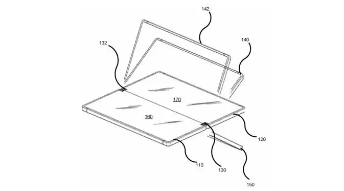 Gambar paten cara kerja engsel pada smartphone lipat (Foto: Microsoft/USPTO)