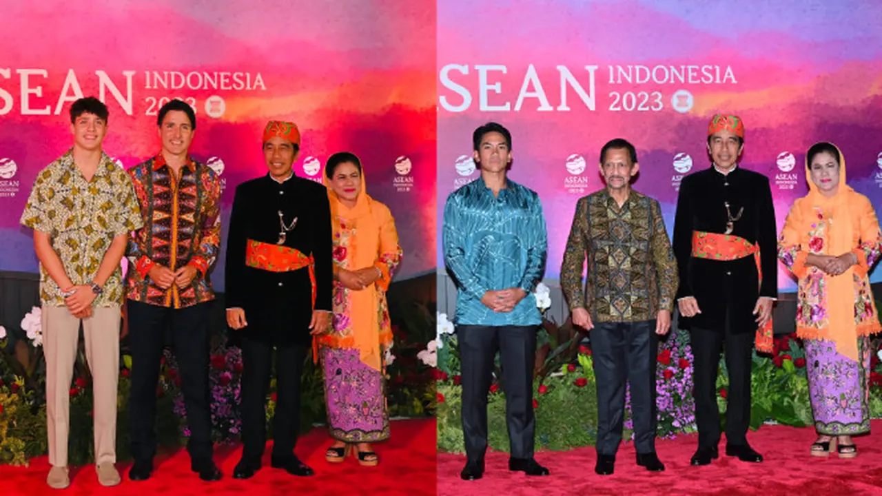 Potret Pangeran Mateen yang Tampil Keren dalam Balutan Batik Warna Biru dan Xavier Trudeau yang Tak Kalah Kece Saat Mendampingi Ayah Mereka di Gala Dinner KTT ASEAN 2023 (Foto: Laily Rachev - Biro Pers Sekretariat Presiden)