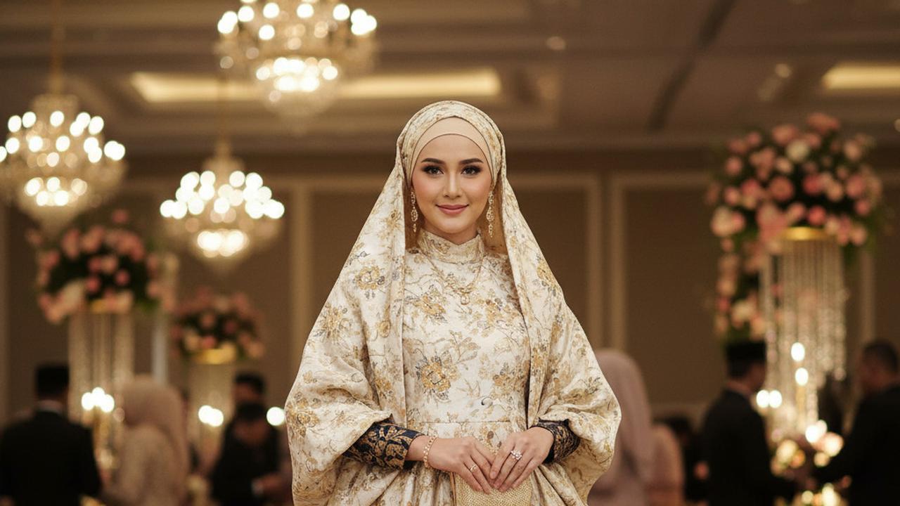 Dress Pesta Brokat Kombinasi Batik Elegan (Berhijab/Modest)