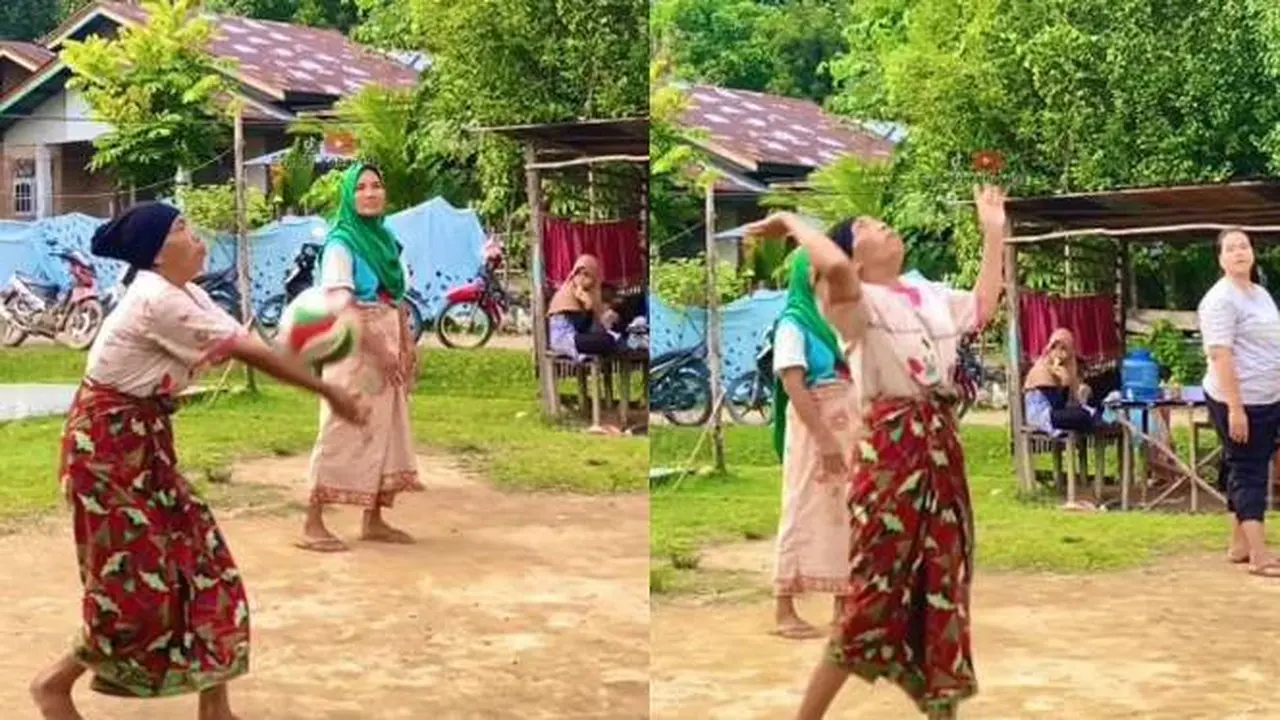 Lincah di Usia Senja, Momen Nenek-Nenek Main Voli Lakukan Smash Ini Bikin Kagum