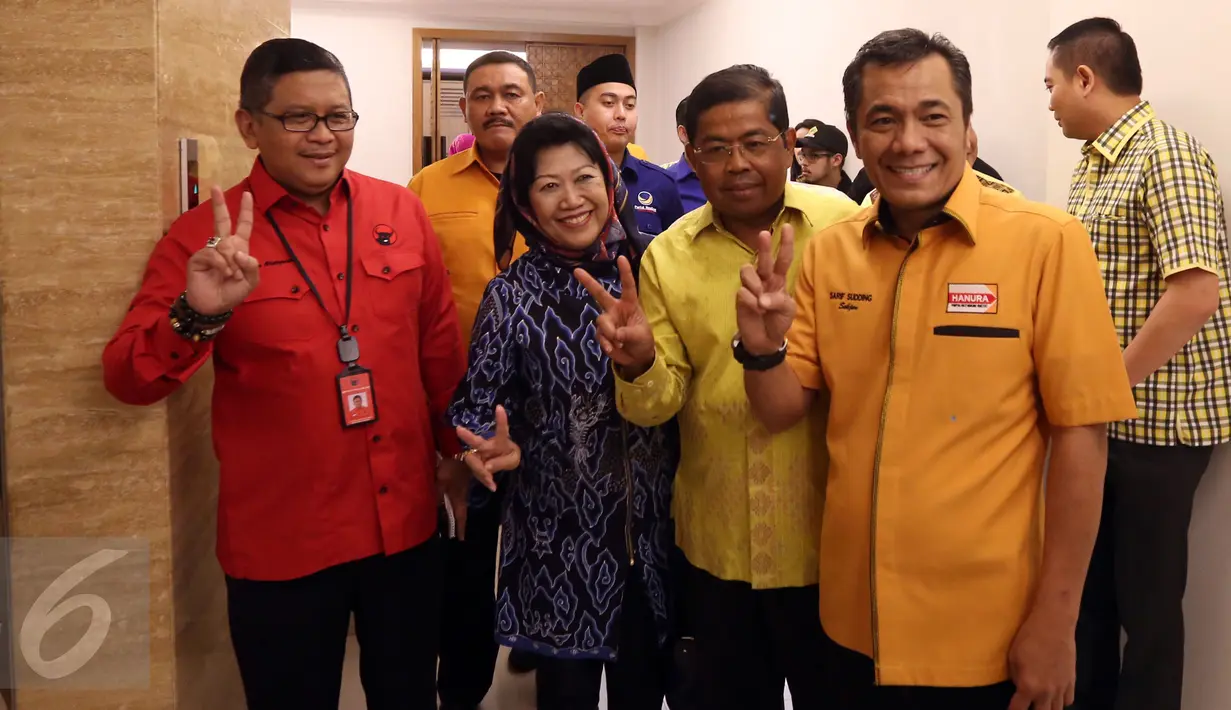 Partai pendukung Ahok-Djarot menggelar pertemuan di DPP Partai Golkar, Jakarta, Jumat (17/3). Partai pendukung Ahok-Djarot membahas strategi pemenangan Ahok-Djarot pada putaran kedua Pilkada DKI Jakarta. (Liputan6.com/Johan Tallo)