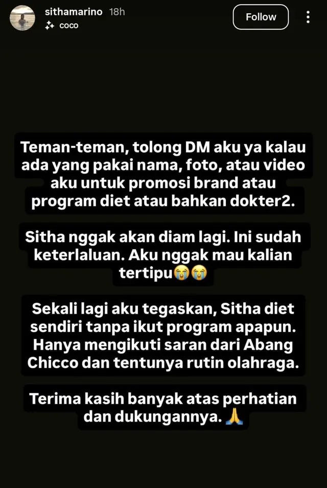 Potret Sitha Marino Setelah Berhasil Diet/Instagram/@sithamarino