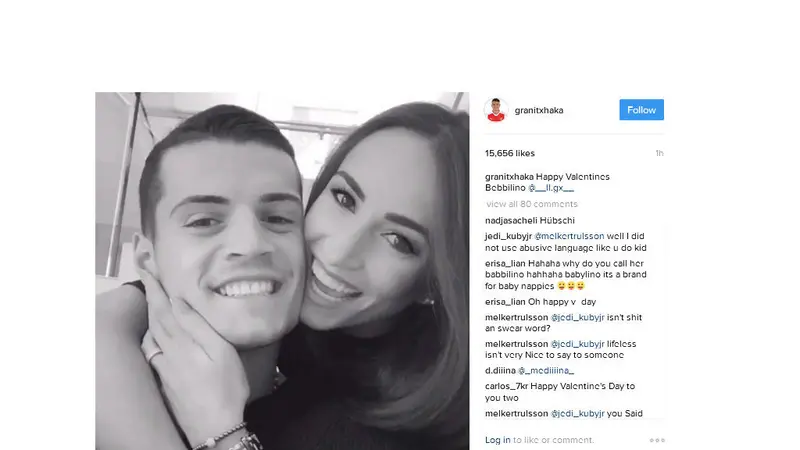 Granit Xhaka ikut merayakan Valentine Day yang jatuh setiap tanggal 14 Februari 