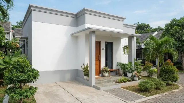 Kombinasi Warna Cat Fasad Rumah Putih dan Abu-abu Muda