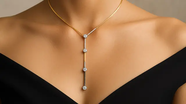 Kalung Emas Lariat Pendek dengan Berlian Bertingkat 2025/Ilustrasi gambar oleh AI