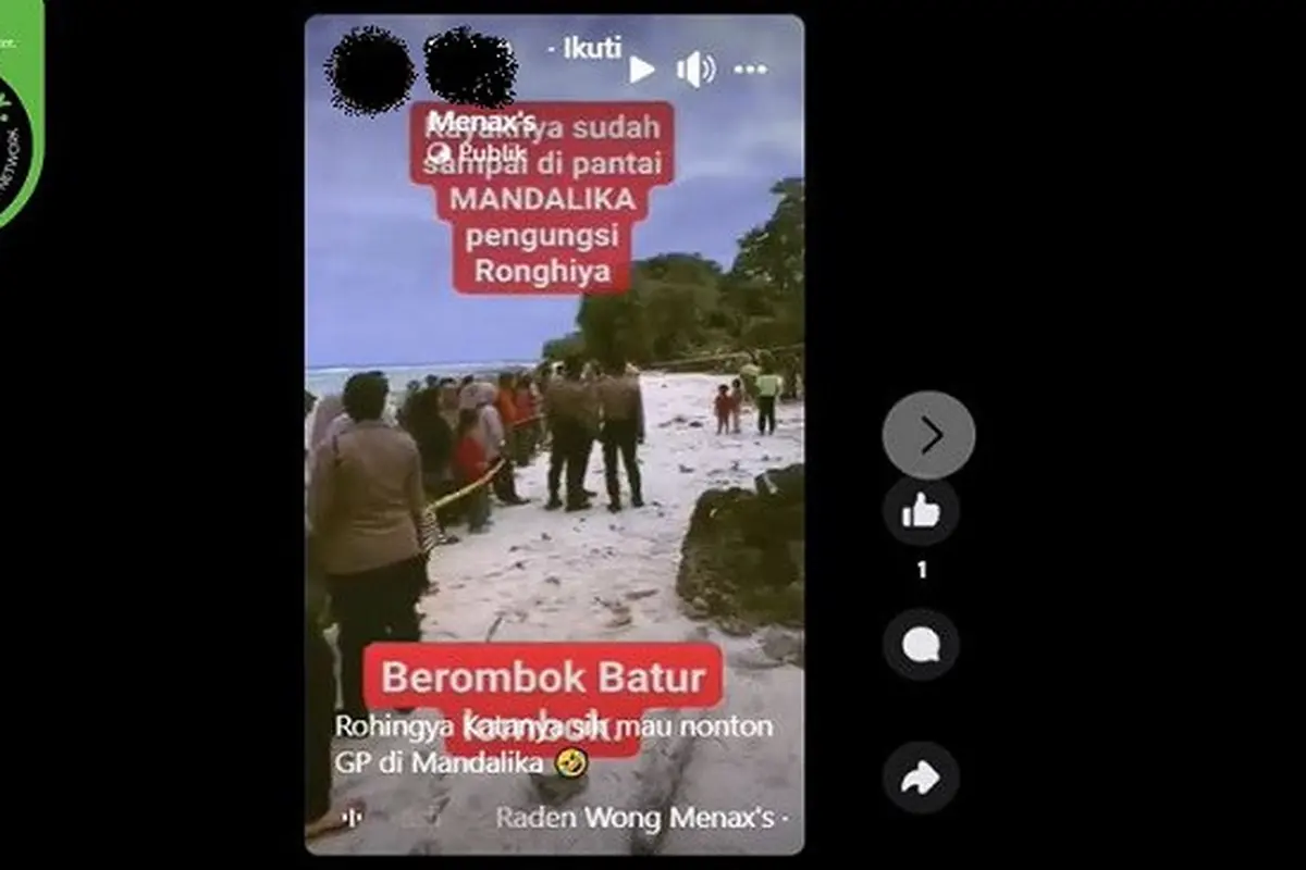 Gambar tangkapan layar video yang diklaim pengungsi Rohingya telah tiba di Pantai Mandalika, Nusa Tenggara Barat (NTB). (sumber: Facebook)
