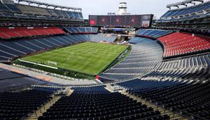 Pemandangan umum (a general view) lapangan sepak bola di dalam Stadion Gillette sebelum pertandingan MLS antara New England Revolution dan FC Cincinnati di Stadion Gillette pada 15 Maret 2026 di Foxborough, Massachusetts. (Maddie Meyer/Getty Images via AFP)