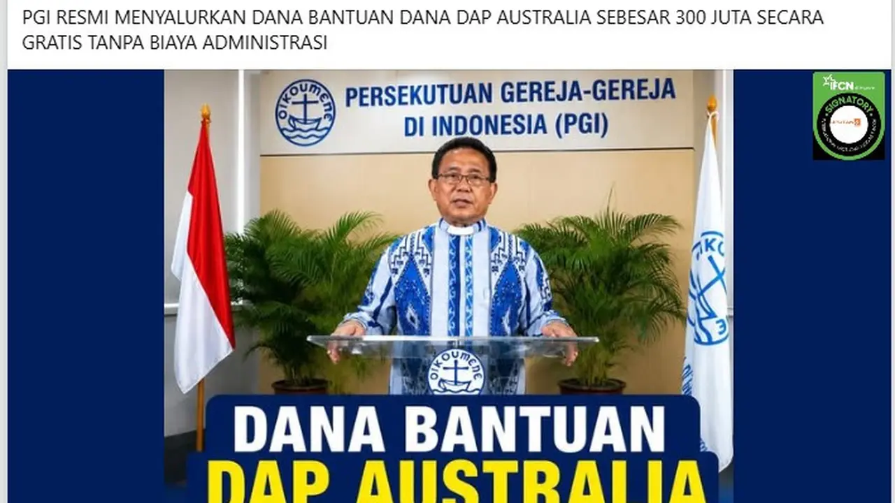 Cek Fakta Liputan6.com menemukan klaim foto gereja memberikan bantuan dana DAP Australia Rp 300 juta