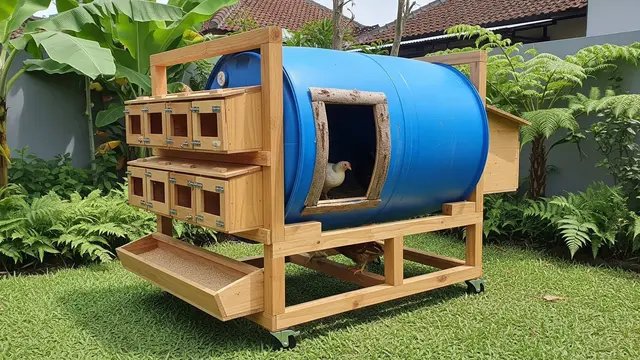Model Kandang Ayam Mini dari Tong Bekas yang Mudah Dipindahkan