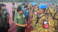 Panglima TNI Jenderal TNI Moeldoko melepas pasukan perdamaian dunia ke Lebanon (Liputan6.com/ Ahmad Romadoni)