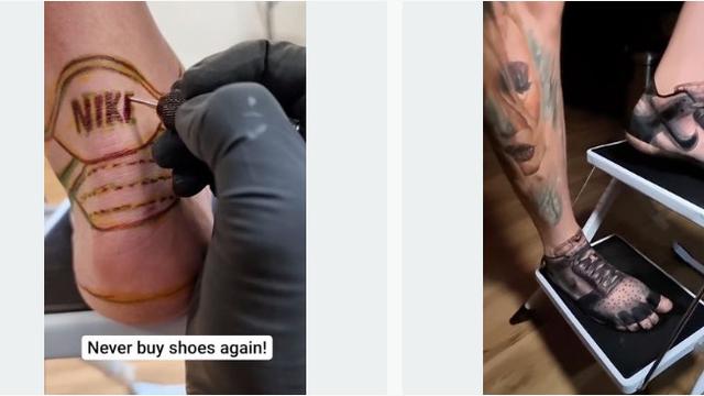 Capek Beli Sepatu Baru, Pria Ini Tato Sepatu di Kedua Kakinya