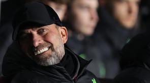 Ekspresi bahagia pelatih Liverpool, Jurgen Klopp saat laga leg pertama 16 Besar Liga Europa 2023/2024 melawan Sparta Praha di Epet Arena, Praha, Republik Ceko, Jumat (08/03/2024) dini hari WIB. (AP Photo/Petr David Josek)
