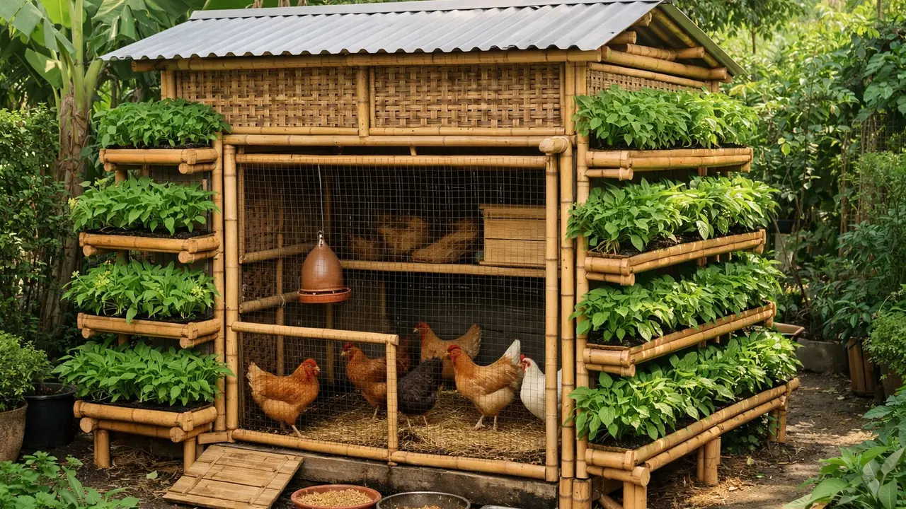 Model Kandang Ayam Bambu Kombinasi Kebun di Lahan 2x3 (Foto: Reve.com)