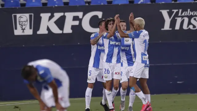 Selebrasi pemain Leganes saat melawan Real Madrid