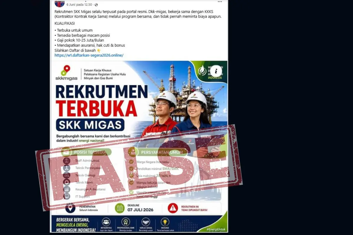 Cek Fakta Liputan6.com menangkap layar klaim link portal resmi rekrutmen SKK Migas.