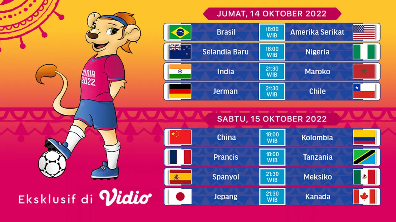 Jadwal dan Live Streaming Piala Dunia Wanita U-17 2022 Matchday 2 di Vidio, 14-15 Oktober 2022