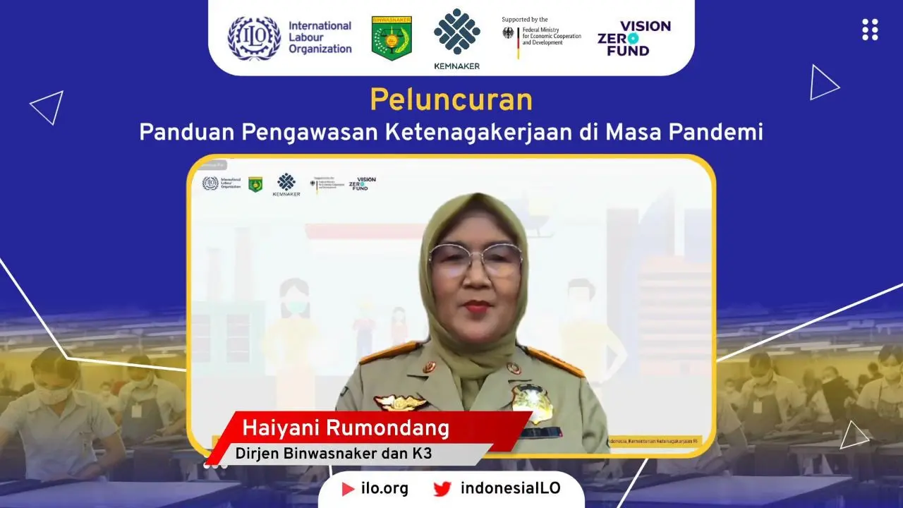 Dirjen Binwasnaker dan K3 Kemnaker, Haiyani Rumondang dalam peluncuran panduan pengawasan ketenagakerjaan di masa pandemi, Kamis (2/9/2021).