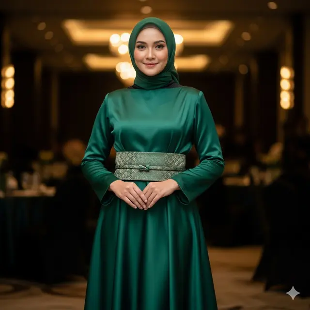 Gamis A-Line dengan Obi Belt (Image by Gemini)