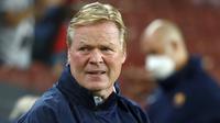 Barcelona di tangan kepelatihan Ronald Koeman masih terus menampilkan catatan kurang baik di laga-laga terakhirnya. Setelah dibantai Bayern Munchen di Liga Champions, kali ini mereka hanya puas mengantongi satu poin dari kandangnya sendiri. (AP/Joan Monfort)