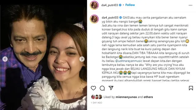 Penyanyi Bollywood Udit Narayan bersama Putri DA (Foto: Instagram da4_putri03)