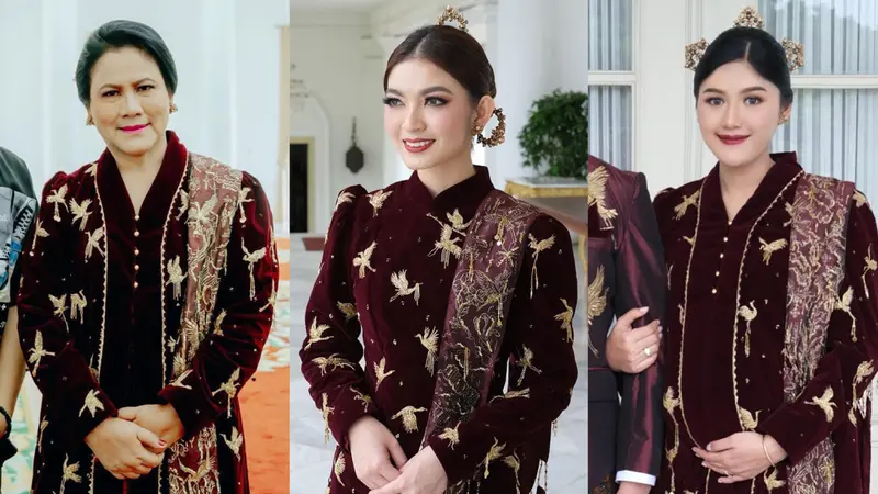 Adu Gaya Iriana Jokowi Bareng Dua Menantunya, Selvi Ananda-Erina Gudono Kompak Kenakan Kebaya Beludru Merah Marun