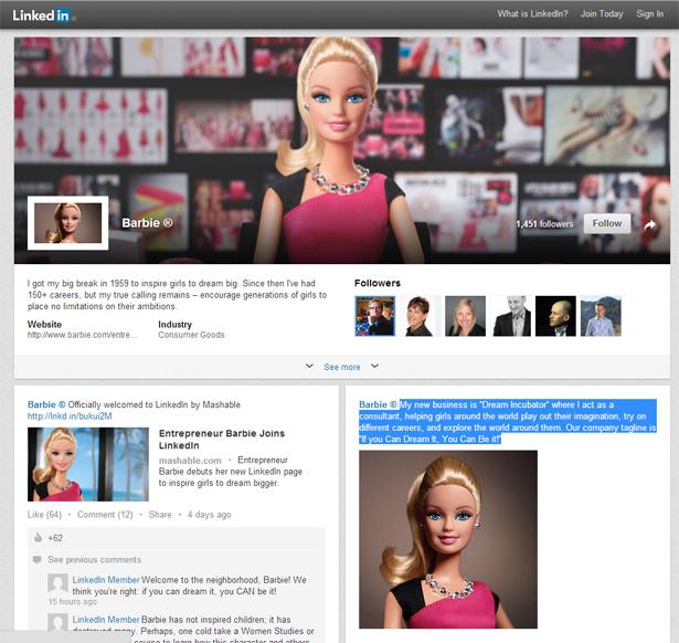 Akun Linkedin Barbie | Foto: copyright stylist.co.uk