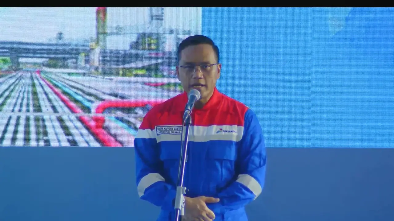 Direktur Utama Pertamina Simon Aloysius Mantiri, dalam Peresmian RDMP di Balikpapan, Senin (12/1/2026). (Liputan6.com/Tira)