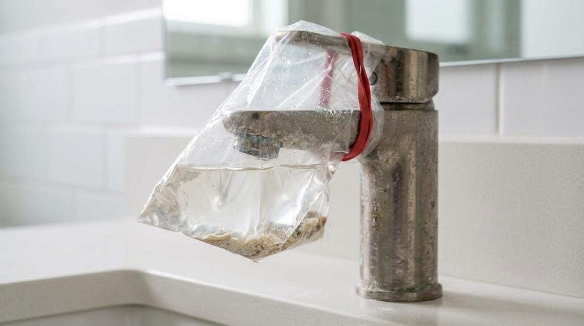 Cuka Putih dan Kantong Plastik untuk Kerak Keran